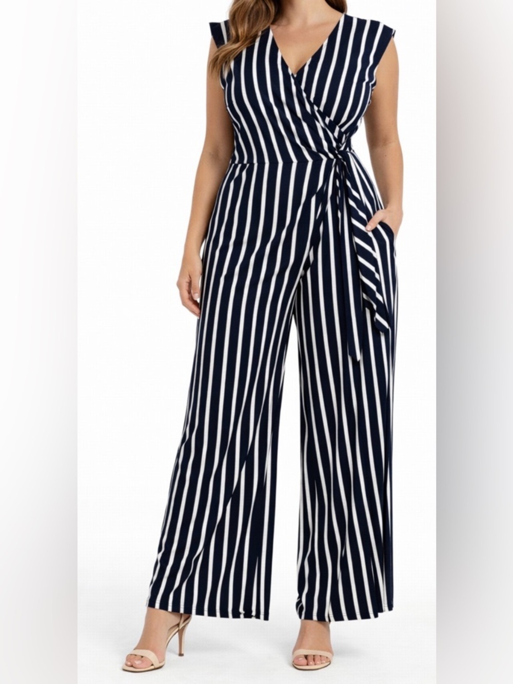 Ralph Lauren Navy and White Vertical-Stripe Wide-Leg Jumpsuit